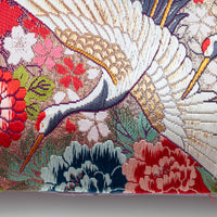 Antique kimono pillow with flying crane embroidery