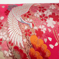 Bright red silk pillow made from upcycled kimono silk