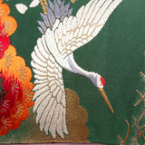 Deep green oriental crane pillow