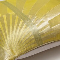 Detail of gold fans obi cushion in green yellow silk.