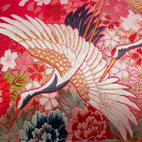 flying crane cushion in red silk