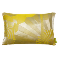 Gold silk obi pillow in chartreuse by Hunted and Stuffed, London.