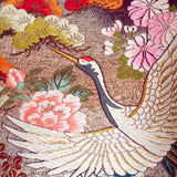 Golden crane bird pillow antique kimono silk