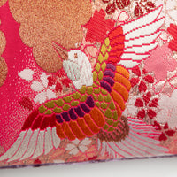 Japanese kimono cushion detail red silk bird