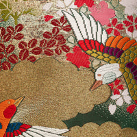 Pheasant birds detail on japanese pillow made from vintage kimono