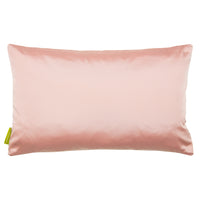 Pink silk rectangular pillow, showing the back on white background.