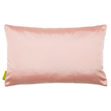 Pink silk rectangular pillow, showing the back on white background.