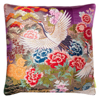 Purple oriental pillow made with repurposed kimono silk by Hunted and Stuffed, London.