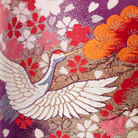 Purple and pink crane pillow upcycled kimono silk