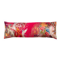 Red kimono bolster pillow with cranes