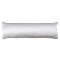 Bolster pillow reverse made with snowdrift satin on a white background.